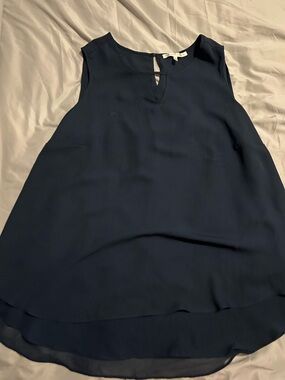 Violet & Claire Navy Layered Chiffon Keyhole Tank